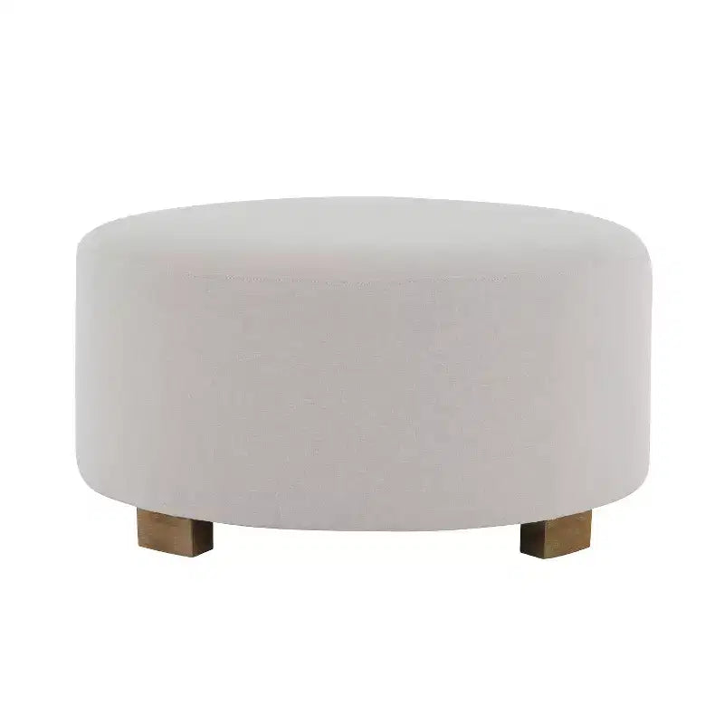 Poggiapiedi Pouf Rotondo da 30,5" con Gambe in Legno di Gomma, Cuscinetti Antiscivolo, Moderno Minimalista
