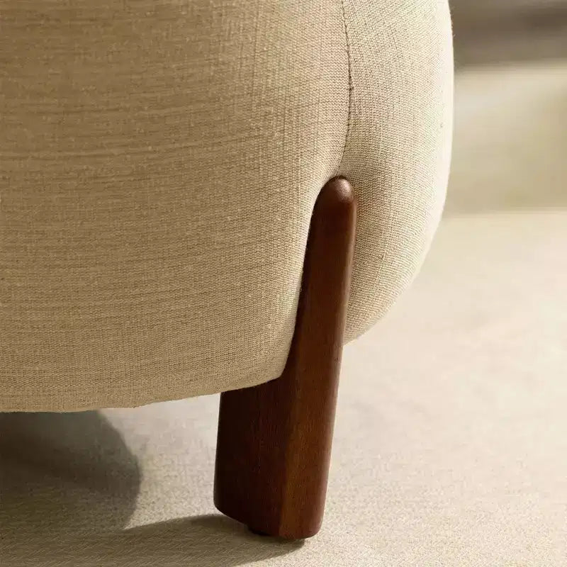 Poggiapiedi Pouf Rotondo Artigianale con Base in Legno di Mango, Accento per Camera da Letto e Soggiorno