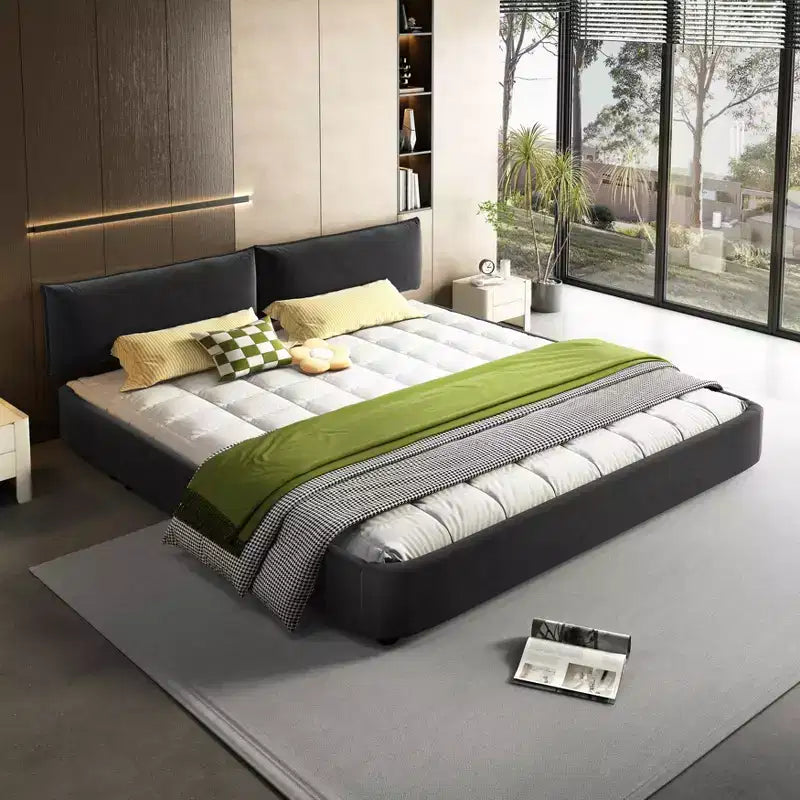 Struttura letto King Size Cloud con testiera imbottita oversize mobile e doghe in legno, Grigio Scuro