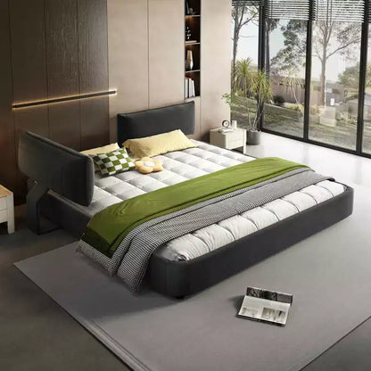Struttura letto King Size Cloud con testiera imbottita oversize mobile e doghe in legno, Grigio Scuro