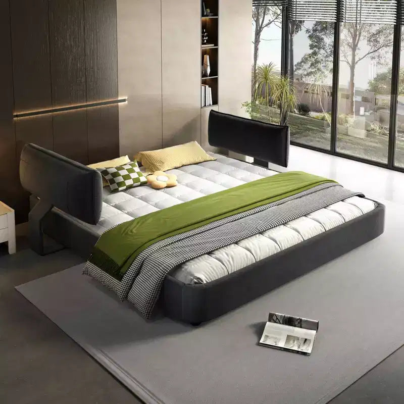 Struttura letto King Size Cloud con testiera imbottita oversize mobile e doghe in legno, Grigio Scuro