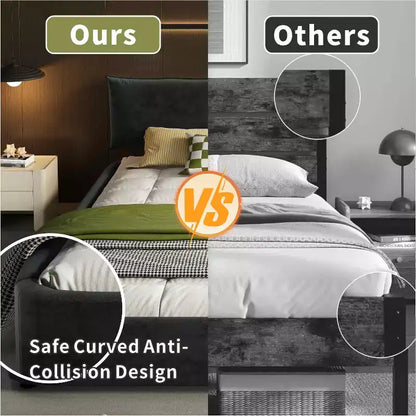 Struttura letto King Size Cloud con testiera imbottita oversize mobile e doghe in legno, Grigio Scuro