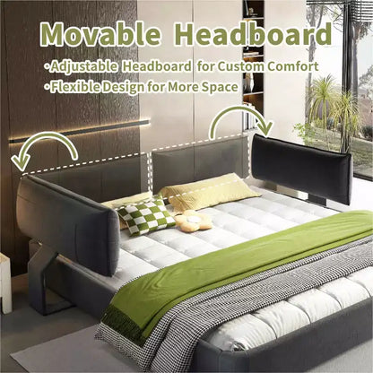 Struttura letto King Size Cloud con testiera imbottita oversize mobile e doghe in legno, Grigio Scuro
