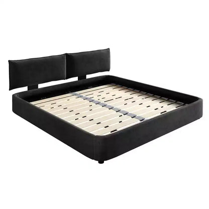 Struttura letto King Size Cloud con testiera imbottita oversize mobile e doghe in legno, Grigio Scuro