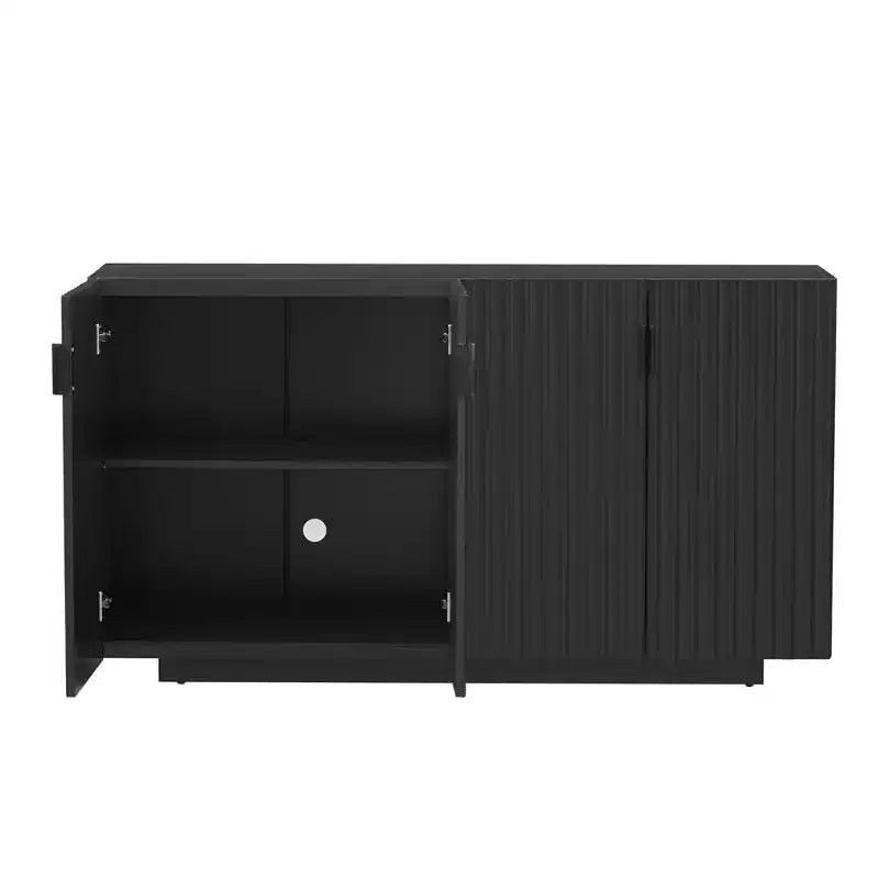 Mobile Credenza da 152 cm con 4 Ante Ondulate e Ripiani Regolabili. Tavolo Consolle per Ingresso. Soggiorno. Sala da Pranzo. Cucina