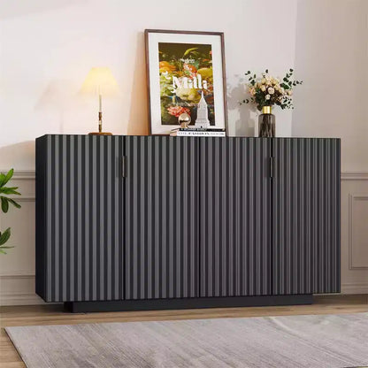 Mobile Credenza da 152 cm con 4 Ante Ondulate e Ripiani Regolabili. Tavolo Consolle per Ingresso. Soggiorno. Sala da Pranzo. Cucina