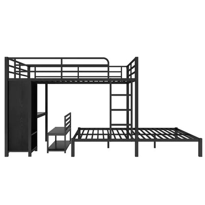 Letto a castello con scrivania, armadio e cassetto contenitore sotto il letto, letto a soppalco salvaspazio per camerette piccole