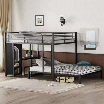 Letto a castello con scrivania, armadio e cassetto contenitore sotto il letto, letto a soppalco salvaspazio per camerette piccole