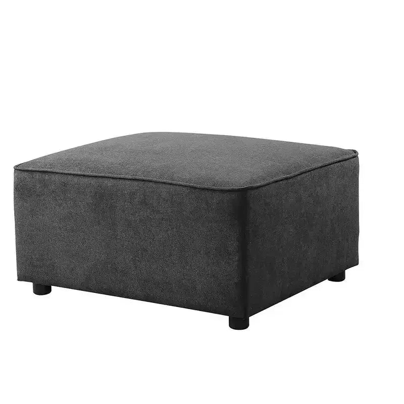 Poggiapiedi imbottito da 84 cm in tessuto grigio con gambe in legno, accento moderno per soggiorno