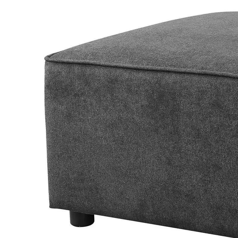 Poggiapiedi imbottito da 84 cm in tessuto grigio con gambe in legno, accento moderno per soggiorno