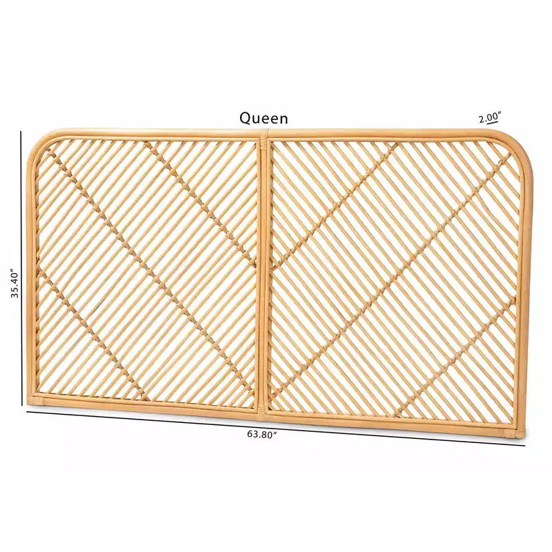 Testiera da parete Queen in rattan, marrone naturale lavorata a mano, nessun assemblaggio richiesto