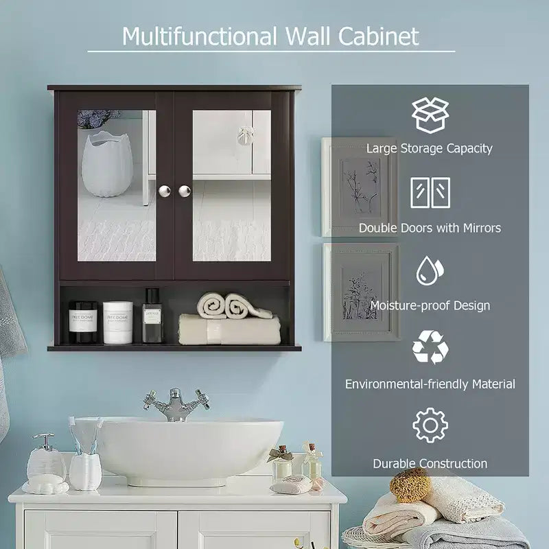 Mobiletto pensile da bagno con specchio, contenitore, bianco/grigio/marrone/nero