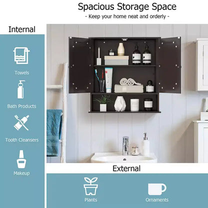 Mobiletto pensile da bagno con specchio, contenitore, bianco/grigio/marrone/nero