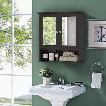 Mobiletto pensile da bagno con specchio, contenitore, bianco/grigio/marrone/nero