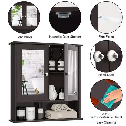 Mobiletto pensile da bagno con specchio, contenitore, bianco/grigio/marrone/nero