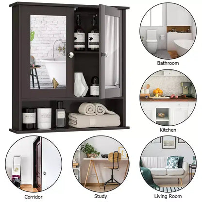 Mobiletto pensile da bagno con specchio, contenitore, bianco/grigio/marrone/nero