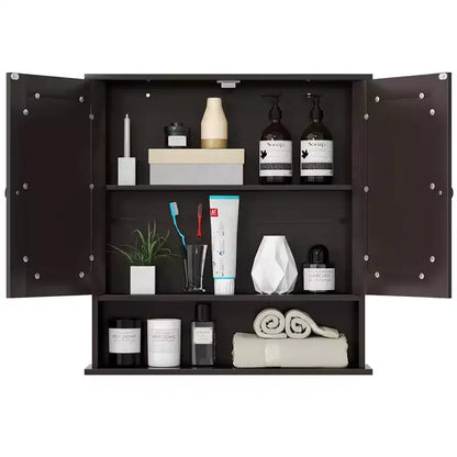 Mobiletto pensile da bagno con specchio, contenitore, bianco/grigio/marrone/nero