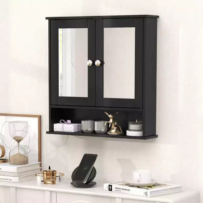 Mobiletto pensile da bagno con specchio, contenitore, bianco/grigio/marrone/nero