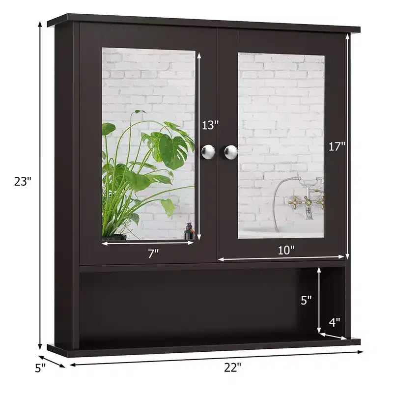 Mobiletto pensile da bagno con specchio, contenitore, bianco/grigio/marrone/nero