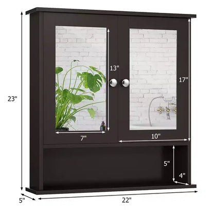 Mobiletto pensile da bagno con specchio, contenitore, bianco/grigio/marrone/nero