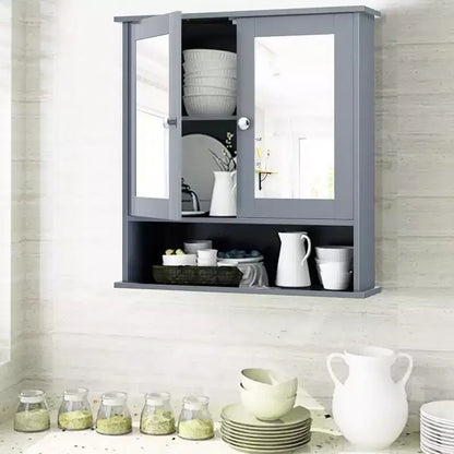 Mobiletto pensile da bagno con specchio, contenitore, bianco/grigio/marrone/nero