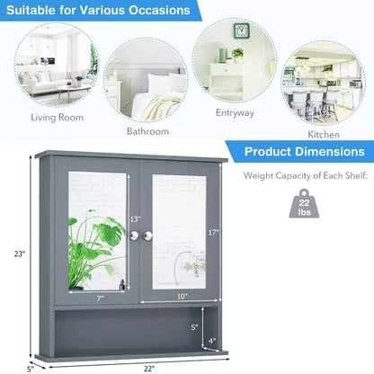 Mobiletto pensile da bagno con specchio, contenitore, bianco/grigio/marrone/nero