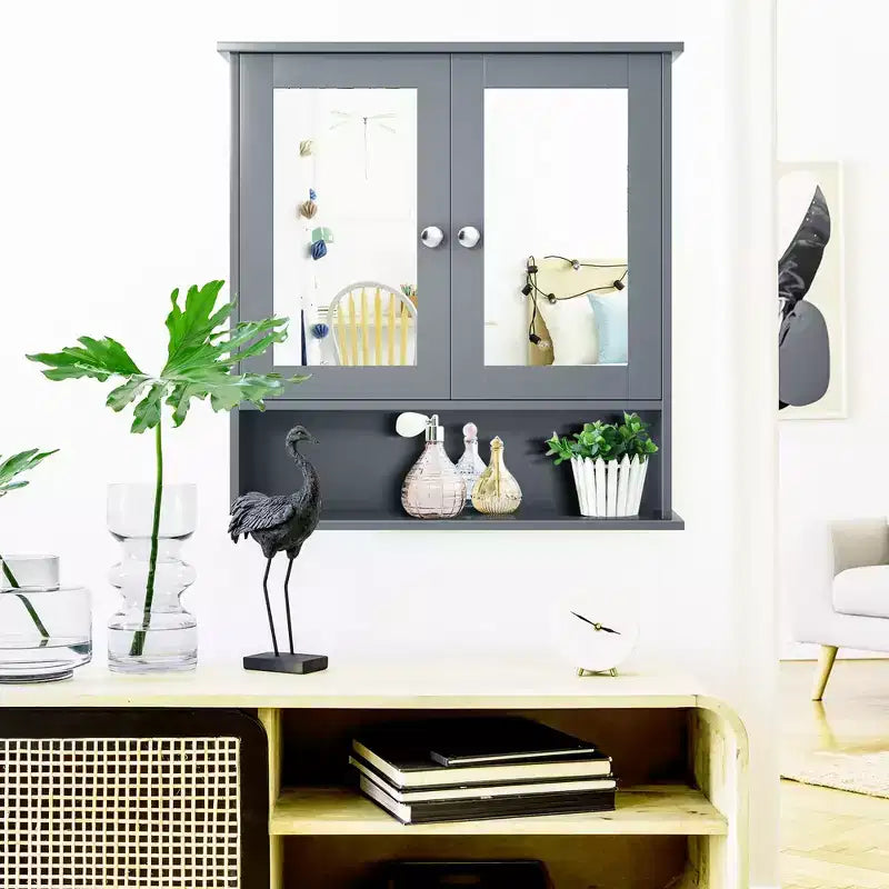 Mobiletto pensile da bagno con specchio, contenitore, bianco/grigio/marrone/nero