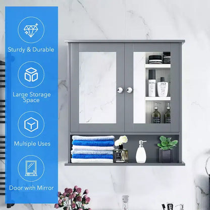 Mobiletto pensile da bagno con specchio, contenitore, bianco/grigio/marrone/nero