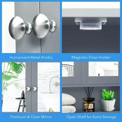 Mobiletto pensile da bagno con specchio, contenitore, bianco/grigio/marrone/nero
