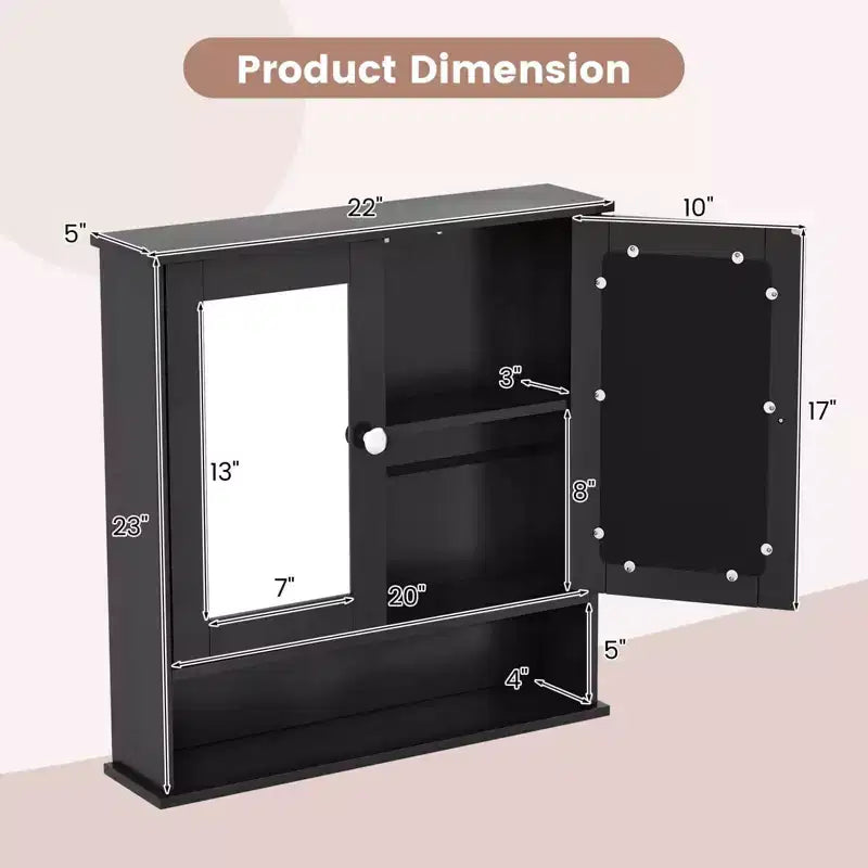 Mobiletto pensile da bagno con specchio, contenitore, bianco/grigio/marrone/nero
