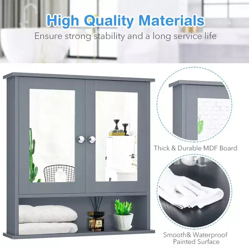 Mobiletto pensile da bagno con specchio, contenitore, bianco/grigio/marrone/nero