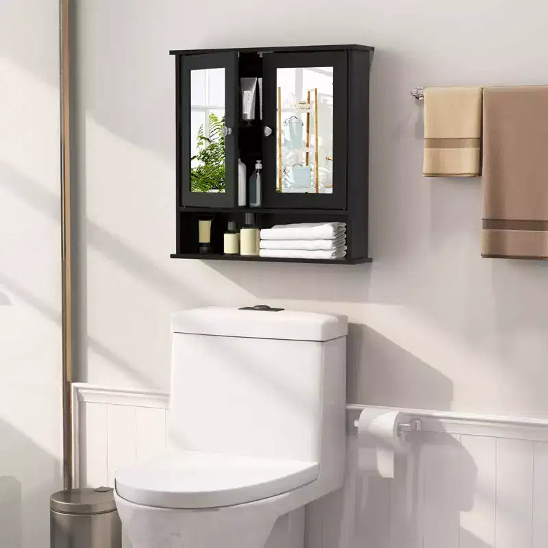 Mobiletto pensile da bagno con specchio, contenitore, bianco/grigio/marrone/nero