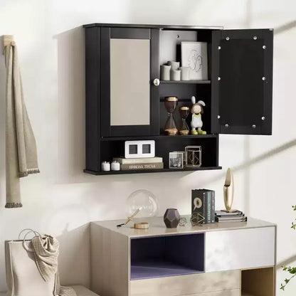 Mobiletto pensile da bagno con specchio, contenitore, bianco/grigio/marrone/nero