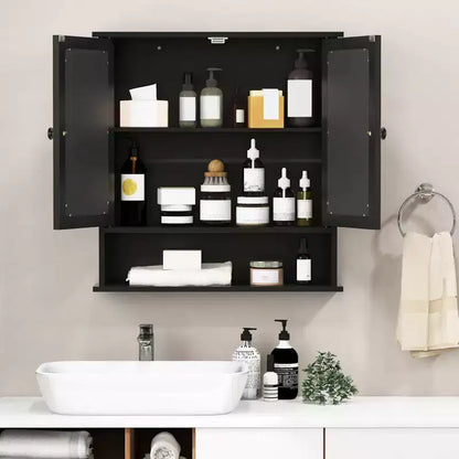 Mobiletto pensile da bagno con specchio, contenitore, bianco/grigio/marrone/nero