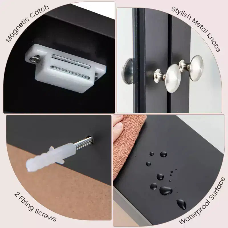 Mobiletto pensile da bagno con specchio, contenitore, bianco/grigio/marrone/nero