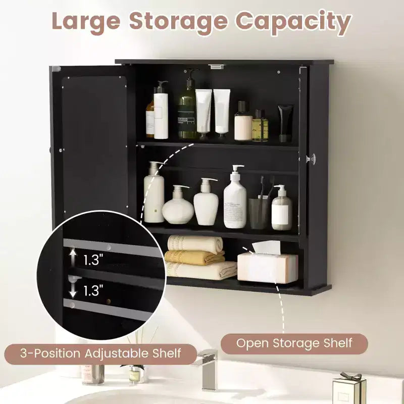 Mobiletto pensile da bagno con specchio, contenitore, bianco/grigio/marrone/nero