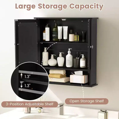 Mobiletto pensile da bagno con specchio, contenitore, bianco/grigio/marrone/nero