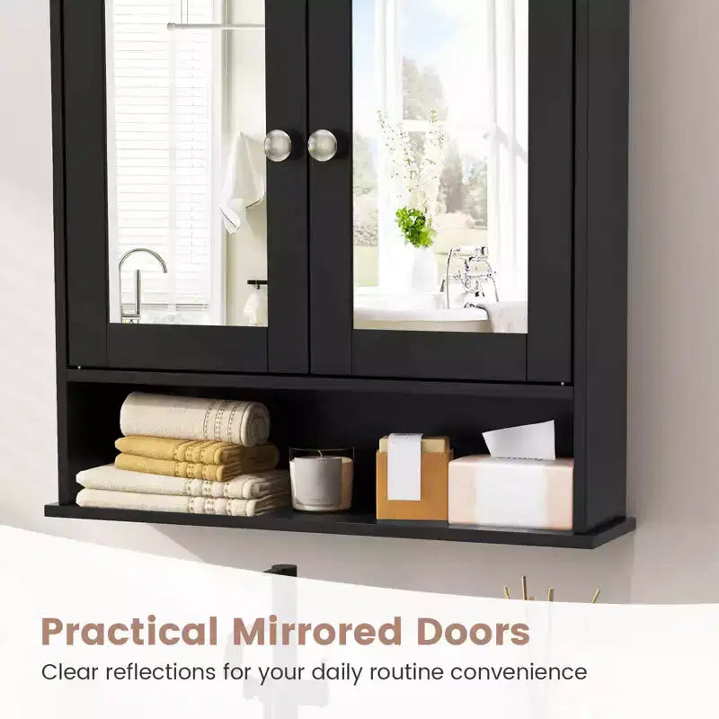 Mobiletto pensile da bagno con specchio, contenitore, bianco/grigio/marrone/nero