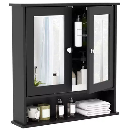 Costway Wall Mount Mirror Cabinet Bathroom Medicine Cabinet Organizer White/Gray/Brown/Black