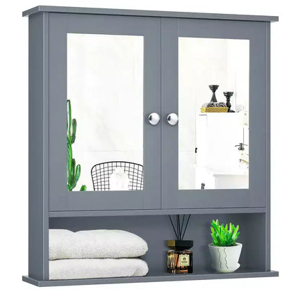 Mobiletto pensile da bagno con specchio, contenitore, bianco/grigio/marrone/nero